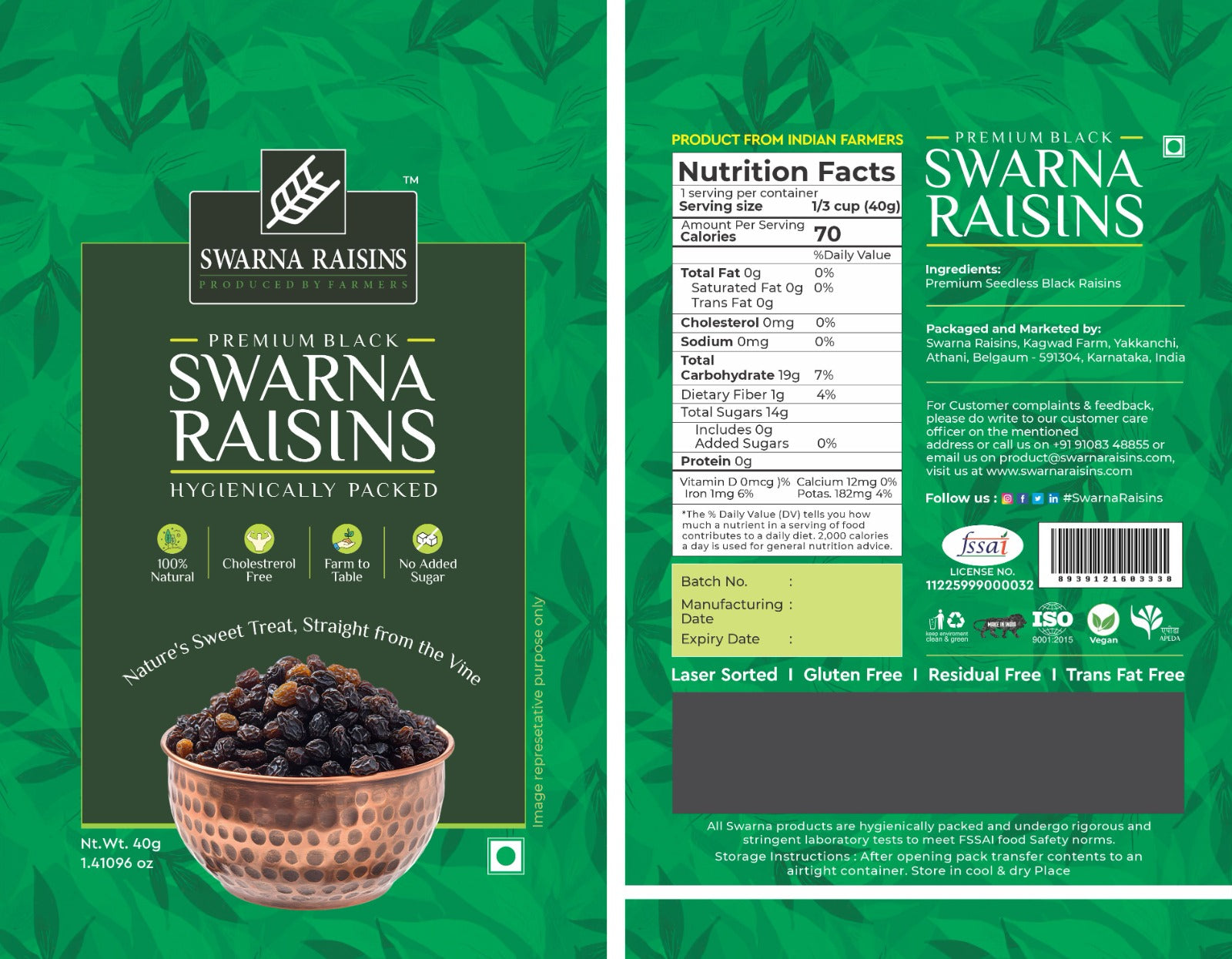 Premium Black Raisins Snack Packs | 10 × 1.4 oz Packs